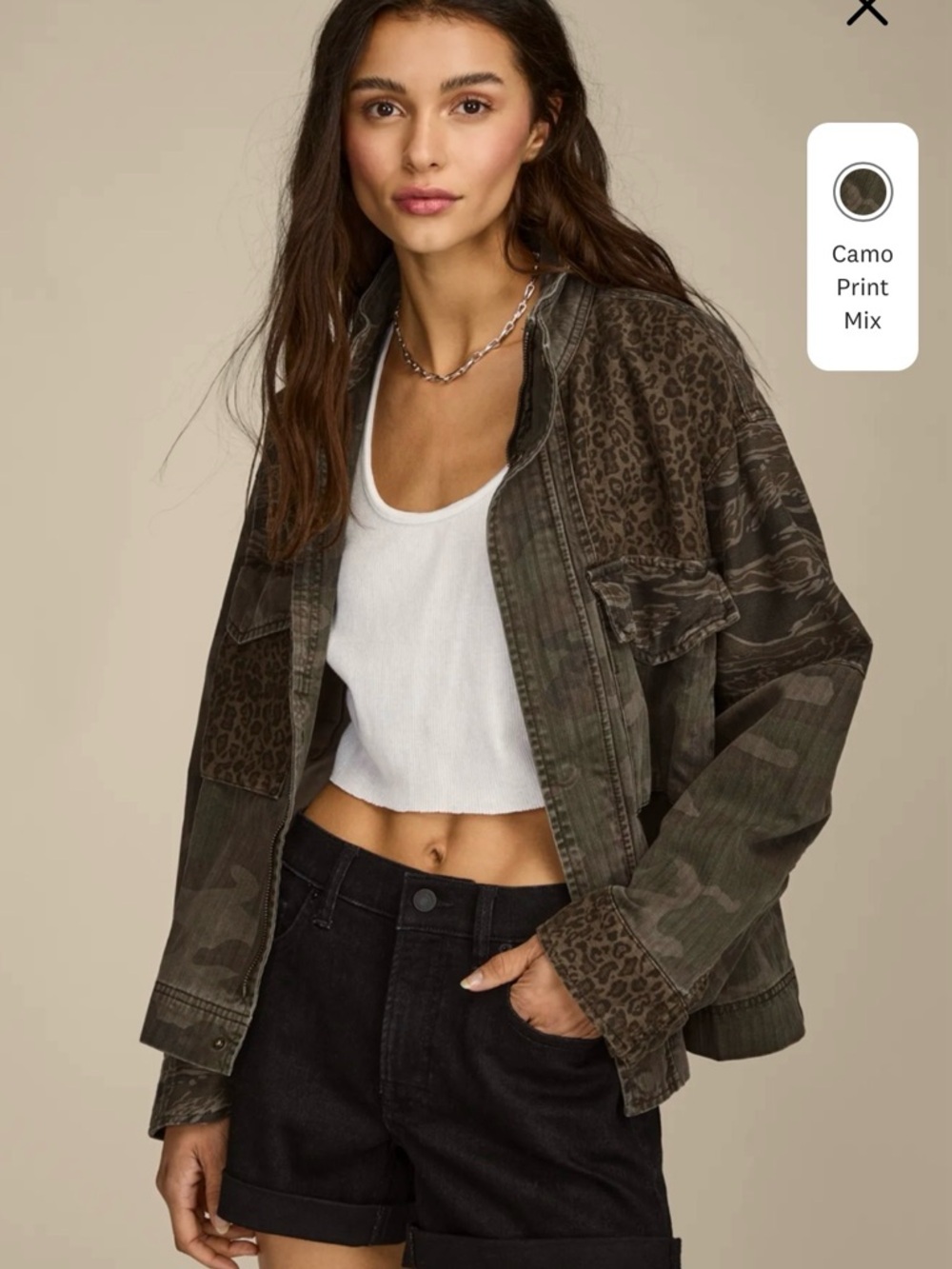 Lucky Brand Olive Camo Mix Print Jean Jacket